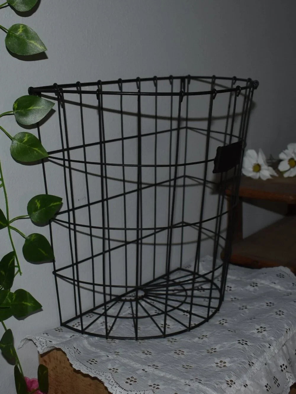 Vintage Black Metal Hanging Potato Basket Rustic Country Farmhouse Kitchen Decor